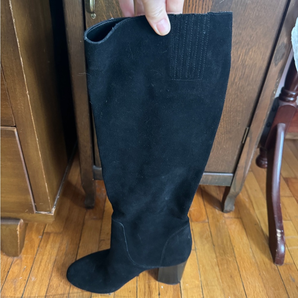 Michael Kors Black Suede Knee-High Block Heel Boots
